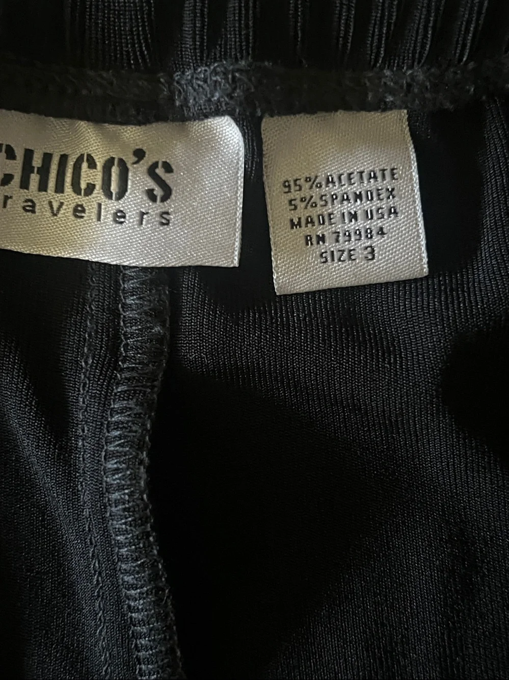 Chico's Black Travelers Stretch Knit  Pants Ruffle hem XL